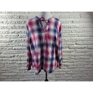 Bit Bridle Womens Top 2X Plus Tunic Long Sleeve Purple Blue Plaid PLA135XE